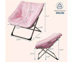 COZONY Fauteuil Rond Pliant en Fourrure de Lapin avec Cadre Métallique, Capacité de 136 kg pour Chambre, Dortoir, Salon