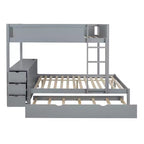 Lit superposé double sur double avec lit gigogne et bureau, cadre de lit superposé en bois massif avec tiroirs de rangement et étagères pour chambre d'enfants et d'adultes