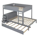 Lit superposé double sur double avec lit gigogne et bureau, cadre de lit superposé en bois massif avec tiroirs de rangement et étagères pour chambre d'enfants et d'adultes
