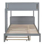 Lit superposé double sur double avec lit gigogne et bureau, cadre de lit superposé en bois massif avec tiroirs de rangement et étagères pour chambre d'enfants et d'adultes