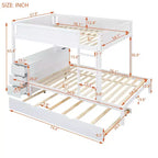 Lit superposé double sur double avec lit gigogne et bureau, cadre de lit superposé en bois massif avec tiroirs de rangement et étagères pour chambre d'enfants et d'adultes