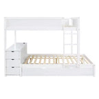 Lit superposé double sur double avec lit gigogne et bureau, cadre de lit superposé en bois massif avec tiroirs de rangement et étagères pour chambre d'enfants et d'adultes