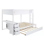 Lit superposé double sur double avec lit gigogne et bureau, cadre de lit superposé en bois massif avec tiroirs de rangement et étagères pour chambre d'enfants et d'adultes