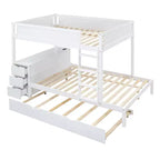 Lit superposé double sur double avec lit gigogne et bureau, cadre de lit superposé en bois massif avec tiroirs de rangement et étagères pour chambre d'enfants et d'adultes
