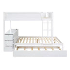 Lit superposé double sur double avec lit gigogne et bureau, cadre de lit superposé en bois massif avec tiroirs de rangement et étagères pour chambre d'enfants et d'adultes