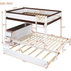 Lit superposé double sur double avec lit gigogne et bureau, cadre de lit superposé en bois massif avec tiroirs de rangement et étagères pour chambre d'enfants et d'adultes