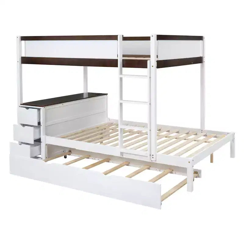 Lit superposé double sur double avec lit gigogne et bureau, cadre de lit superposé en bois massif avec tiroirs de rangement et étagères pour chambre d'enfants et d'adultes