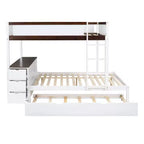 Lit superposé double sur double avec lit gigogne et bureau, cadre de lit superposé en bois massif avec tiroirs de rangement et étagères pour chambre d'enfants et d'adultes