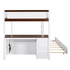 Lit superposé double sur double avec lit gigogne et bureau, cadre de lit superposé en bois massif avec tiroirs de rangement et étagères pour chambre d'enfants et d'adultes