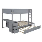 Lit superposé double sur double avec lit gigogne et bureau, cadre de lit superposé en bois massif avec tiroirs de rangement et étagères pour chambre d'enfants et d'adultes