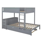 Lit superposé double sur double avec lit gigogne et bureau, cadre de lit superposé en bois massif avec tiroirs de rangement et étagères pour chambre d'enfants et d'adultes