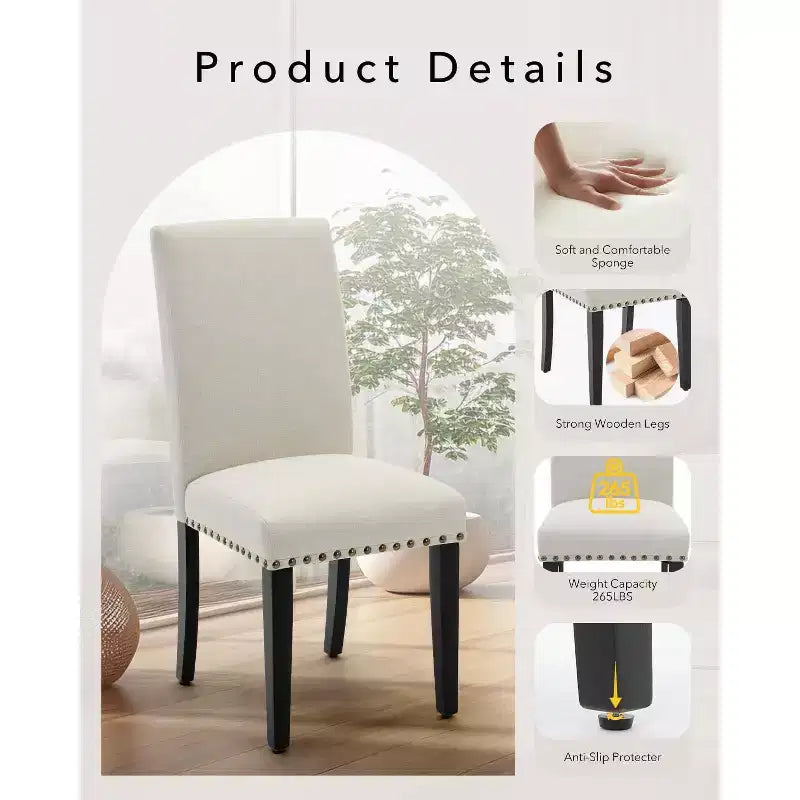 Lot de 2 chaises de salle à manger modernes en tissu, chaises de salle à manger avec pieds en bois, dossier incurvé ergonomique, capacité de 120 kg, pour salle à manger, cuisine