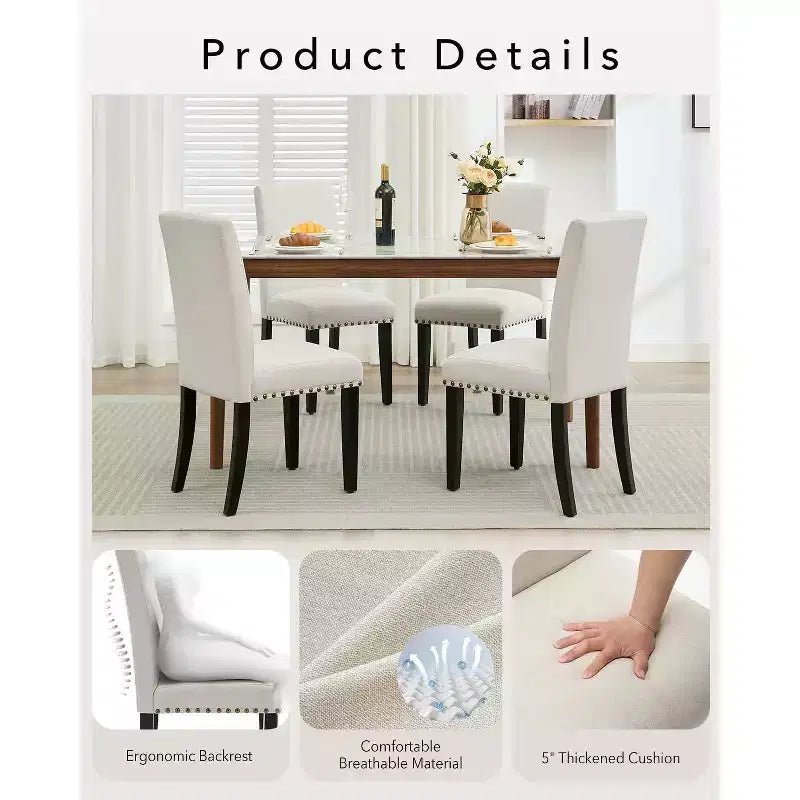 Lot de 2 chaises de salle à manger modernes en tissu, chaises de salle à manger avec pieds en bois, dossier incurvé ergonomique, capacité de 120 kg, pour salle à manger, cuisine
