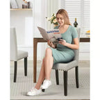 Lot de 2 chaises de salle à manger modernes en tissu, chaises de salle à manger avec pieds en bois, dossier incurvé ergonomique, capacité de 120 kg, pour salle à manger, cuisine