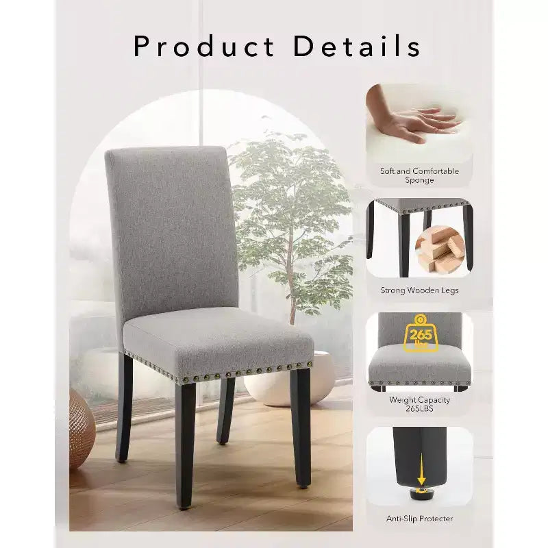 Lot de 2 chaises de salle à manger modernes en tissu, chaises de salle à manger avec pieds en bois, dossier incurvé ergonomique, capacité de 120 kg, pour salle à manger, cuisine