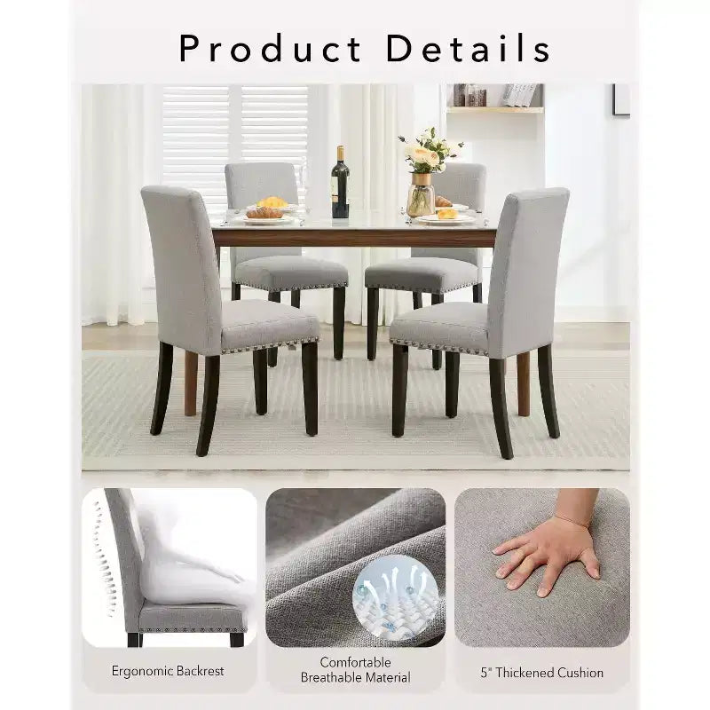 Lot de 2 chaises de salle à manger modernes en tissu, chaises de salle à manger avec pieds en bois, dossier incurvé ergonomique, capacité de 120 kg, pour salle à manger, cuisine