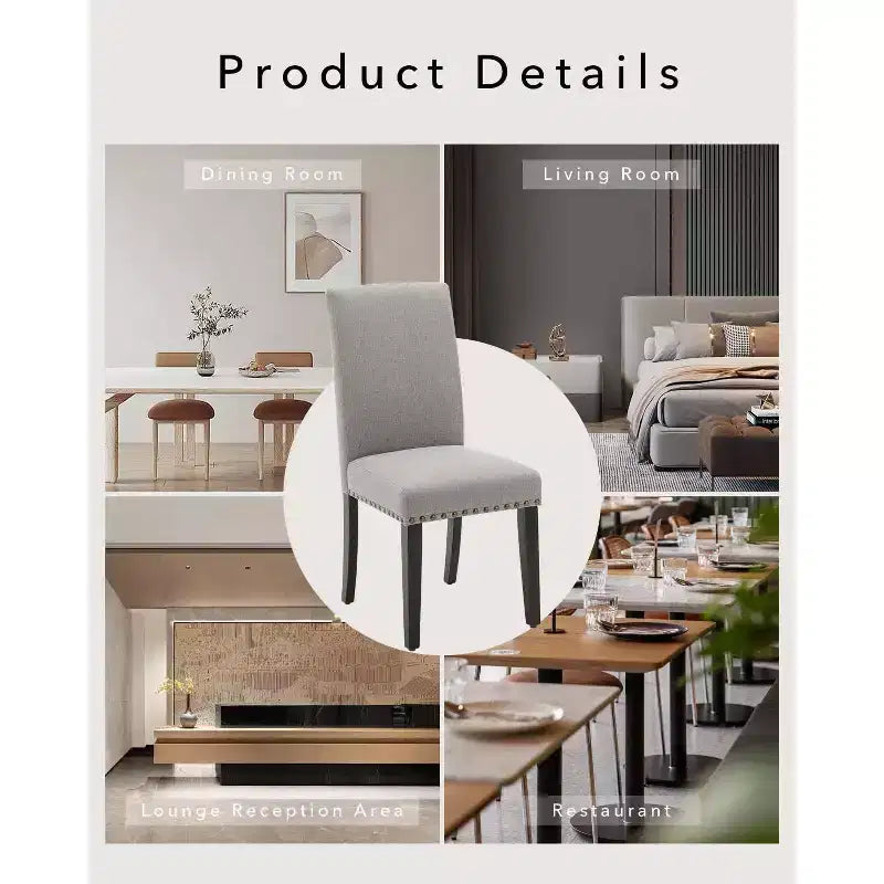 Lot de 2 chaises de salle à manger modernes en tissu, chaises de salle à manger avec pieds en bois, dossier incurvé ergonomique, capacité de 120 kg, pour salle à manger, cuisine