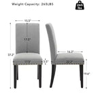 Lot de 2 chaises de salle à manger modernes en tissu, chaises de salle à manger avec pieds en bois, dossier incurvé ergonomique, capacité de 120 kg, pour salle à manger, cuisine