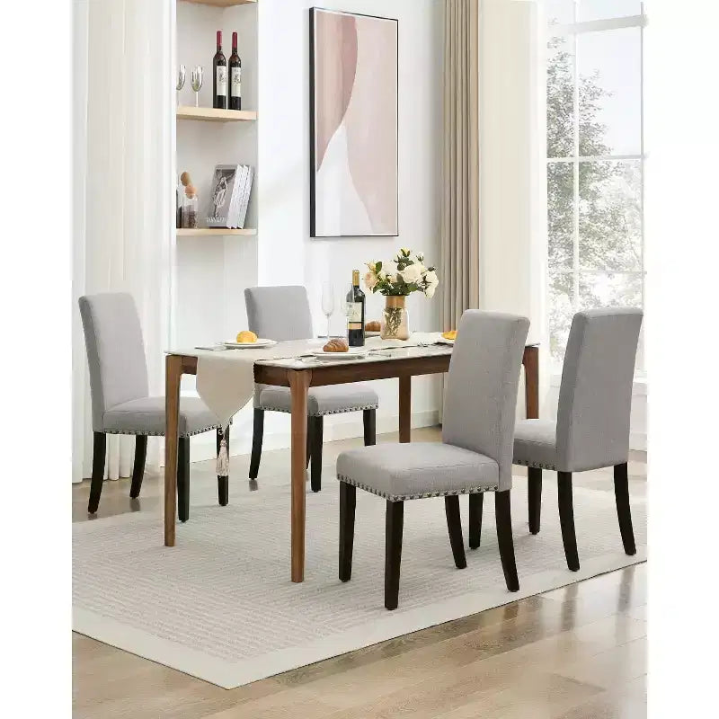 Lot de 2 chaises de salle à manger modernes en tissu, chaises de salle à manger avec pieds en bois, dossier incurvé ergonomique, capacité de 120 kg, pour salle à manger, cuisine
