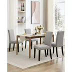 Lot de 2 chaises de salle à manger modernes en tissu, chaises de salle à manger avec pieds en bois, dossier incurvé ergonomique, capacité de 120 kg, pour salle à manger, cuisine