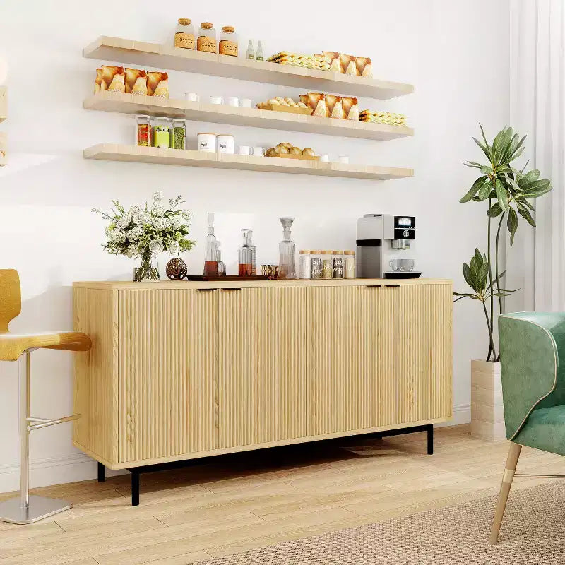 Dyonery 58 Table Console en Bois avec 4 Portes Cannelées et Étagères Réglables, Buffet Moderne avec Rangement pour Salon, Cuisine et Entrée