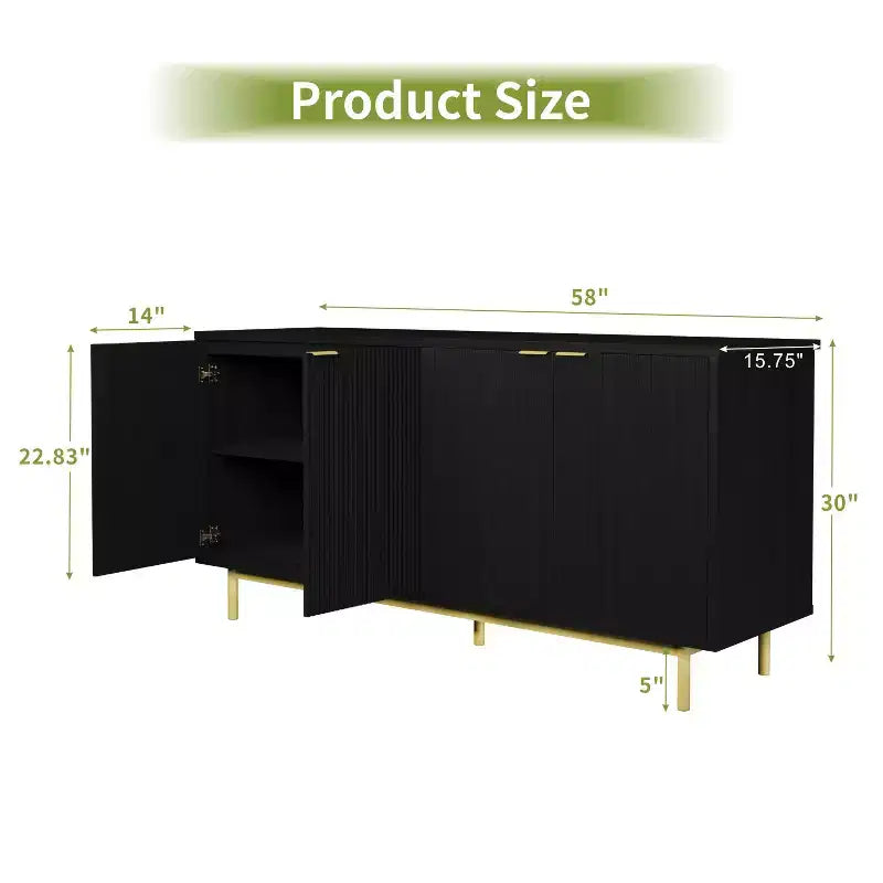 Dyonery 58 Table Console en Bois avec 4 Portes Cannelées et Étagères Réglables, Buffet Moderne avec Rangement pour Salon, Cuisine et Entrée