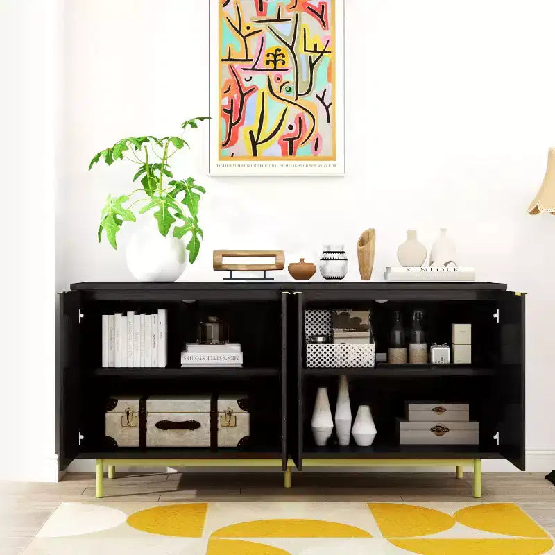Dyonery 58 Table Console en Bois avec 4 Portes Cannelées et Étagères Réglables, Buffet Moderne avec Rangement pour Salon, Cuisine et Entrée