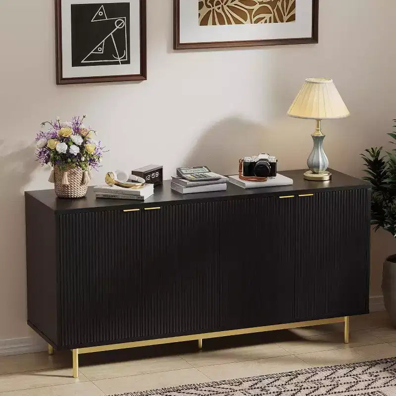 Dyonery 58 Table Console en Bois avec 4 Portes Cannelées et Étagères Réglables, Buffet Moderne avec Rangement pour Salon, Cuisine et Entrée