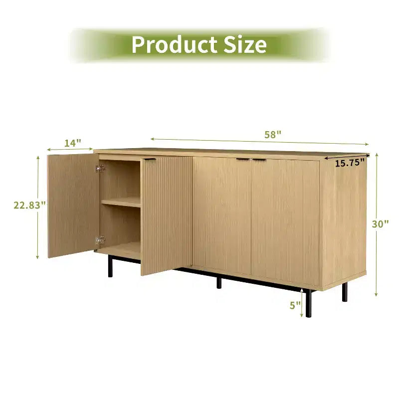 Dyonery 58 Table Console en Bois avec 4 Portes Cannelées et Étagères Réglables, Buffet Moderne avec Rangement pour Salon, Cuisine et Entrée