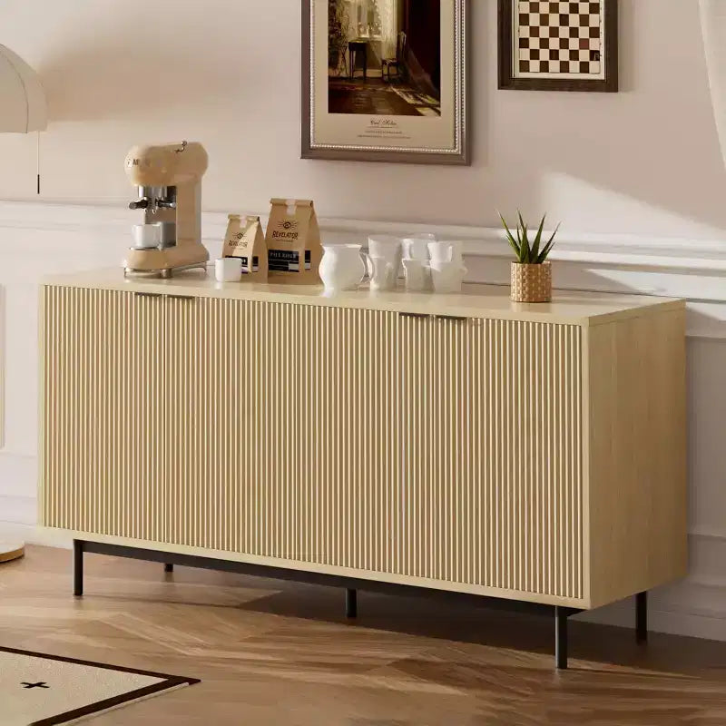 Dyonery 58 Table Console en Bois avec 4 Portes Cannelées et Étagères Réglables, Buffet Moderne avec Rangement pour Salon, Cuisine et Entrée