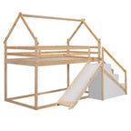 Lits superposés maison avec toboggan et escaliers de rangement, lit superposé double en bois avec toit et escaliers pour filles et garçons