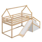 Lits superposés maison avec toboggan et escaliers de rangement, lit superposé double en bois avec toit et escaliers pour filles et garçons
