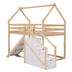 Lits superposés maison avec toboggan et escaliers de rangement, lit superposé double en bois avec toit et escaliers pour filles et garçons