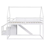 Lits superposés maison avec toboggan et escaliers de rangement, lit superposé double en bois avec toit et escaliers pour filles et garçons