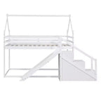 Lits superposés maison avec toboggan et escaliers de rangement, lit superposé double en bois avec toit et escaliers pour filles et garçons