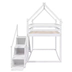 Lits superposés maison avec toboggan et escaliers de rangement, lit superposé double en bois avec toit et escaliers pour filles et garçons