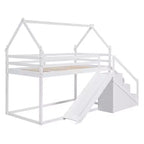 Lits superposés maison avec toboggan et escaliers de rangement, lit superposé double en bois avec toit et escaliers pour filles et garçons
