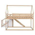 Lits superposés maison avec toboggan et escaliers de rangement, lit superposé double en bois avec toit et escaliers pour filles et garçons