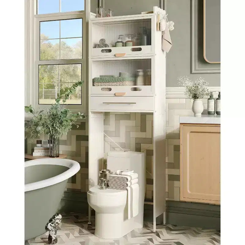 Dcolora 23.6'' W Over The Toilet Storage Cabinet, Stainless Steel Over The Toilet Shelf with Flip Doors & Drawers
