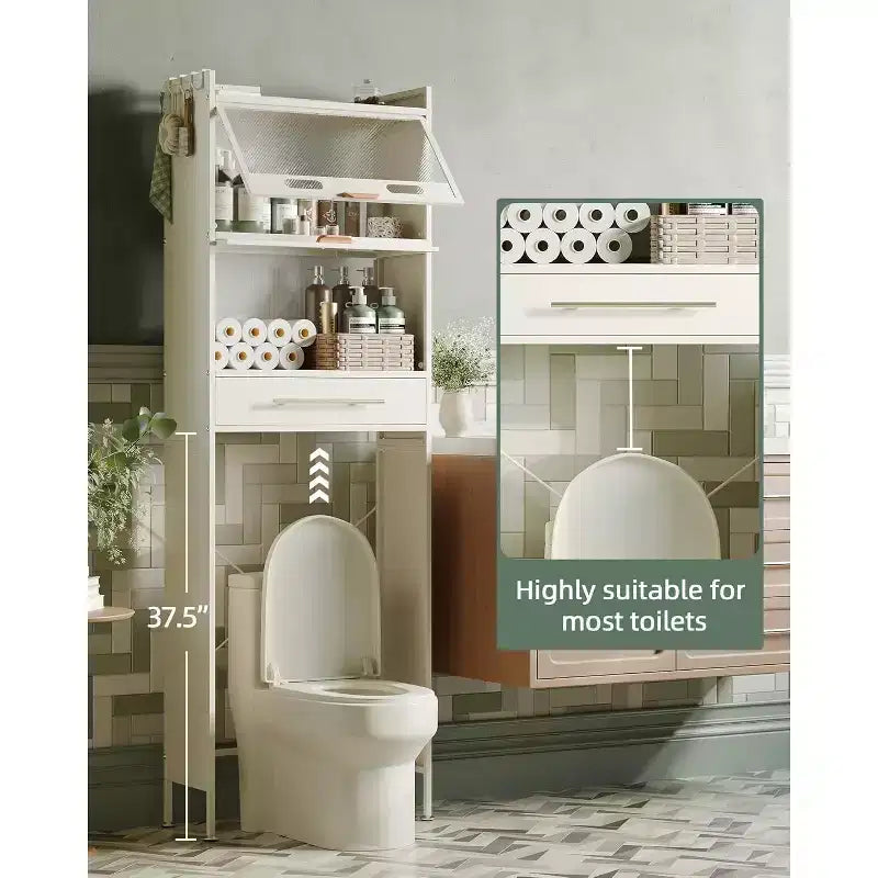 Meuble de rangement Dcolora 23,6'' de large au-dessus des toilettes, étagère de salle de bain en acier inoxydable avec portes à abattant et tiroirs