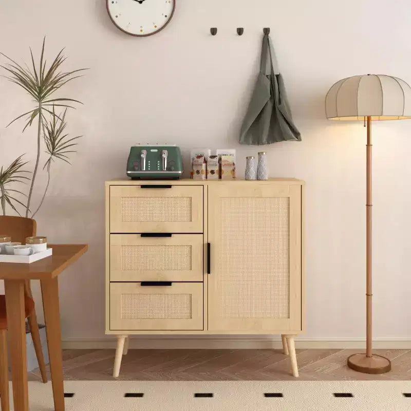 3 Drawer Dresser Rattan Wood Sideboard Storage Cabinet - ModernLuxe