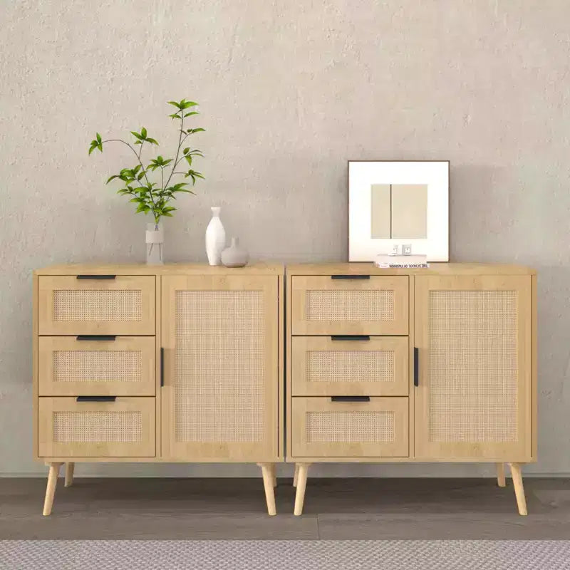 Commode à 3 tiroirs en rotin et bois - Armoire de rangement ModernLuxe
