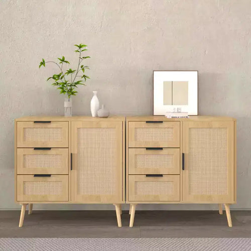 Commode à 3 tiroirs en rotin et bois - Armoire de rangement ModernLuxe