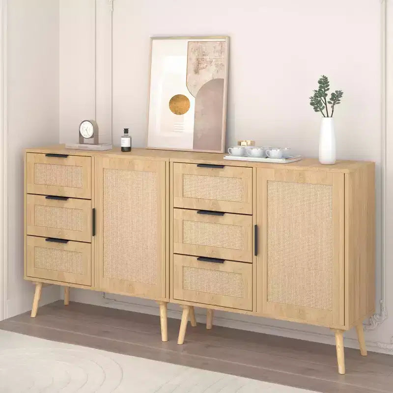 Commode à 3 tiroirs en rotin et bois - Armoire de rangement ModernLuxe