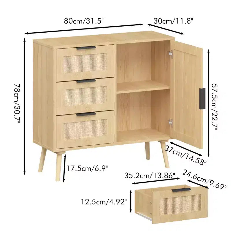 Commode à 3 tiroirs en rotin et bois - Armoire de rangement ModernLuxe