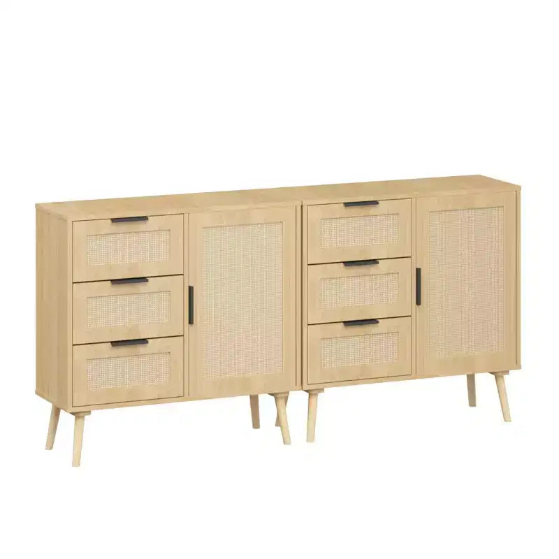 Commode à 3 tiroirs en rotin et bois - Armoire de rangement ModernLuxe