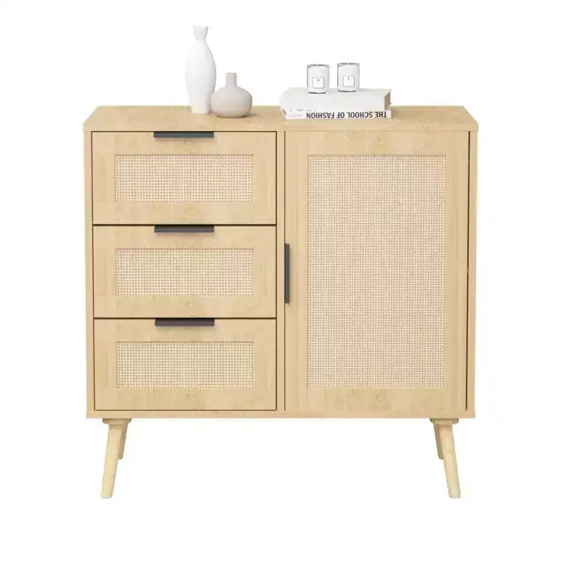 Commode à 3 tiroirs en rotin et bois - Armoire de rangement ModernLuxe