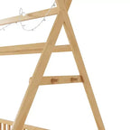 Lit cabane double Whisen avec lumière, lit cabane bas avec clôture et toit, conception sécurisée