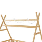 Lit cabane double Whisen avec lumière, lit cabane bas avec clôture et toit, conception sécurisée