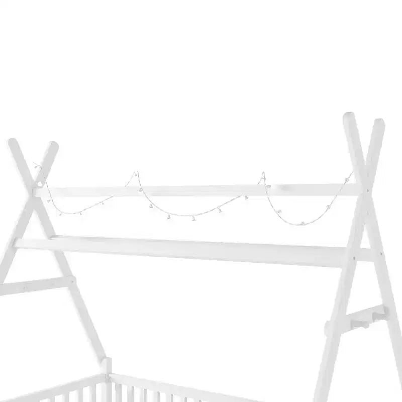 Lit cabane double Whisen avec lumière, lit cabane bas avec clôture et toit, conception sécurisée